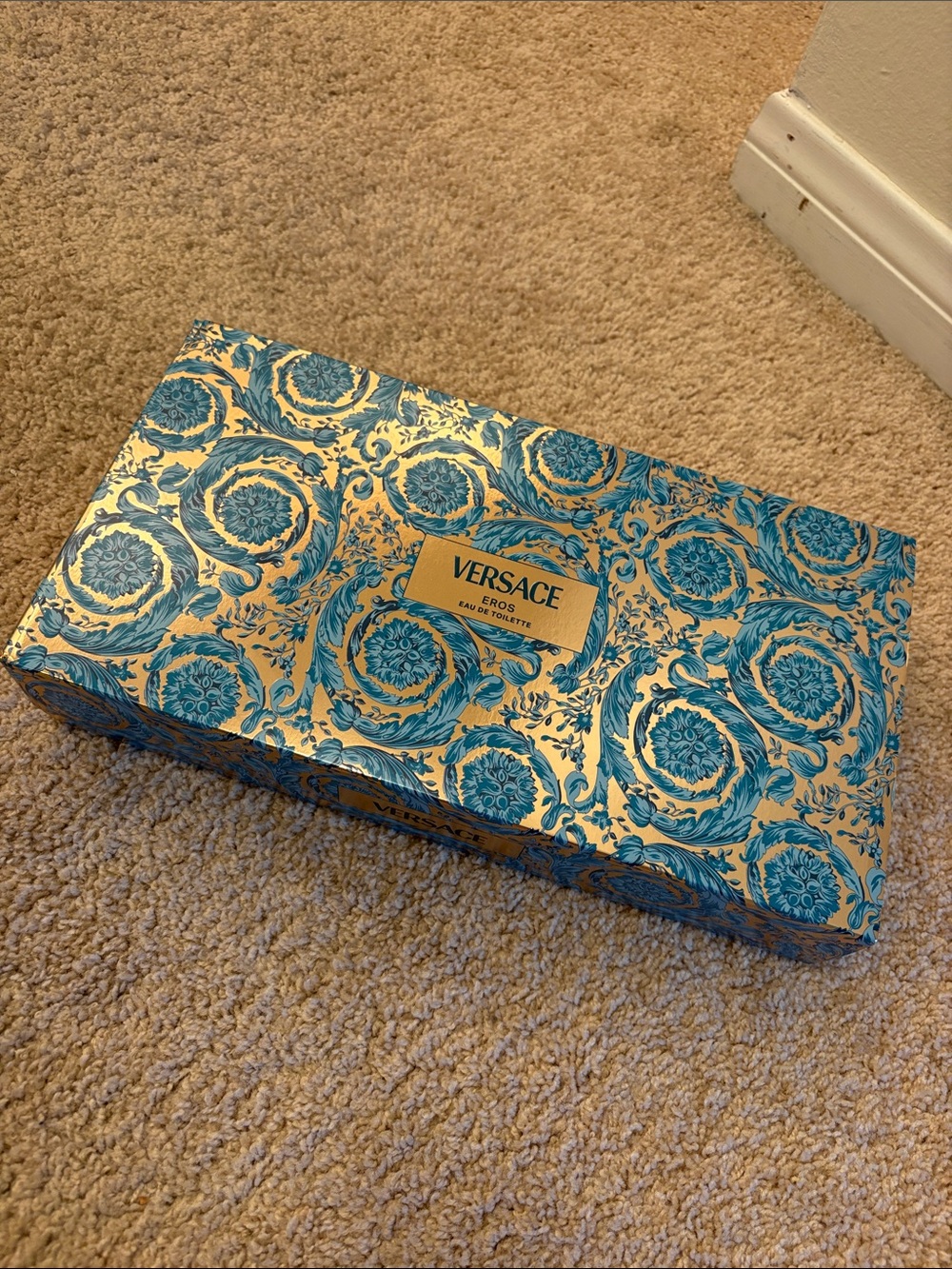 Versace ornate blue and gold gift set in box